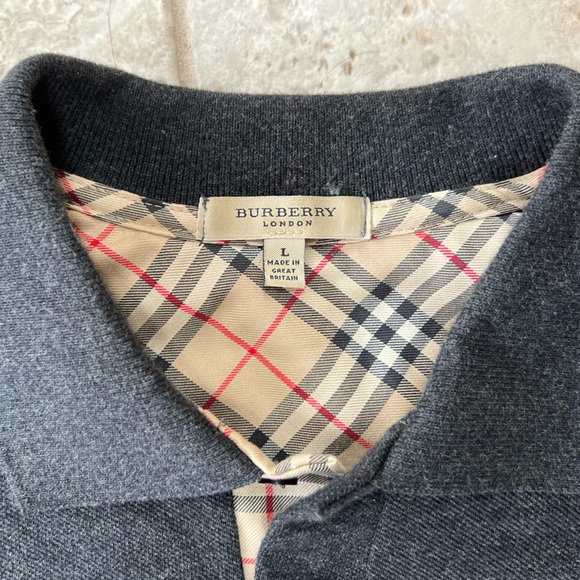 Burberry London Men's Cotton Long Sleeve Polo Shirt in Charcoal Grey, size L - Picture 7 of 10
